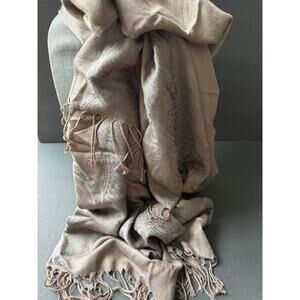 Floral Rectangle Scarf Wrap Multicolor Boho Taupe Festival Artsy Career 27x70